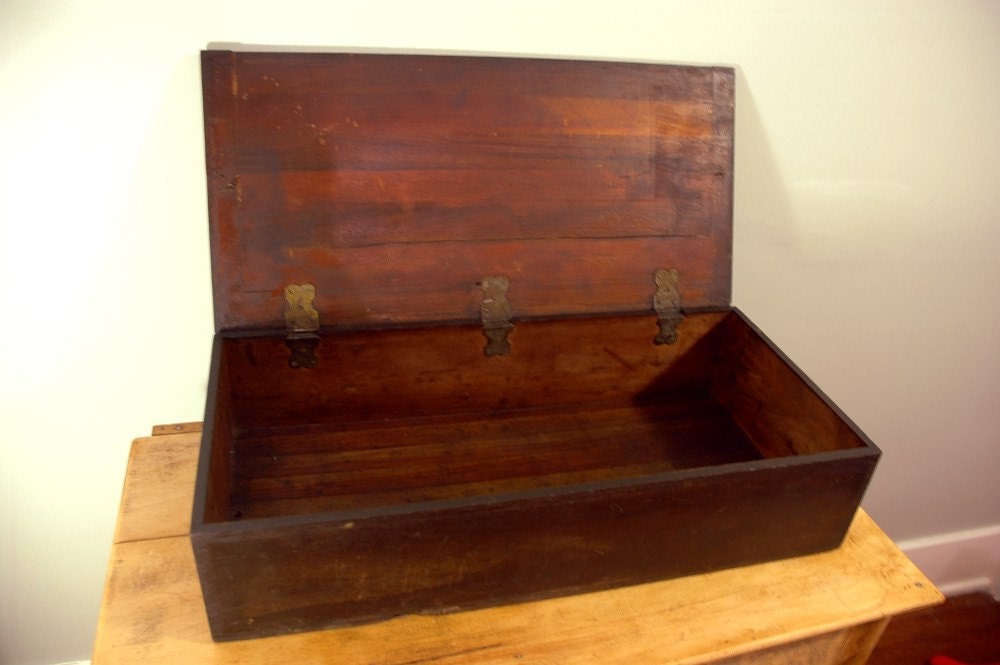 Long 
Old Hinged Wood Box Or Cabinet