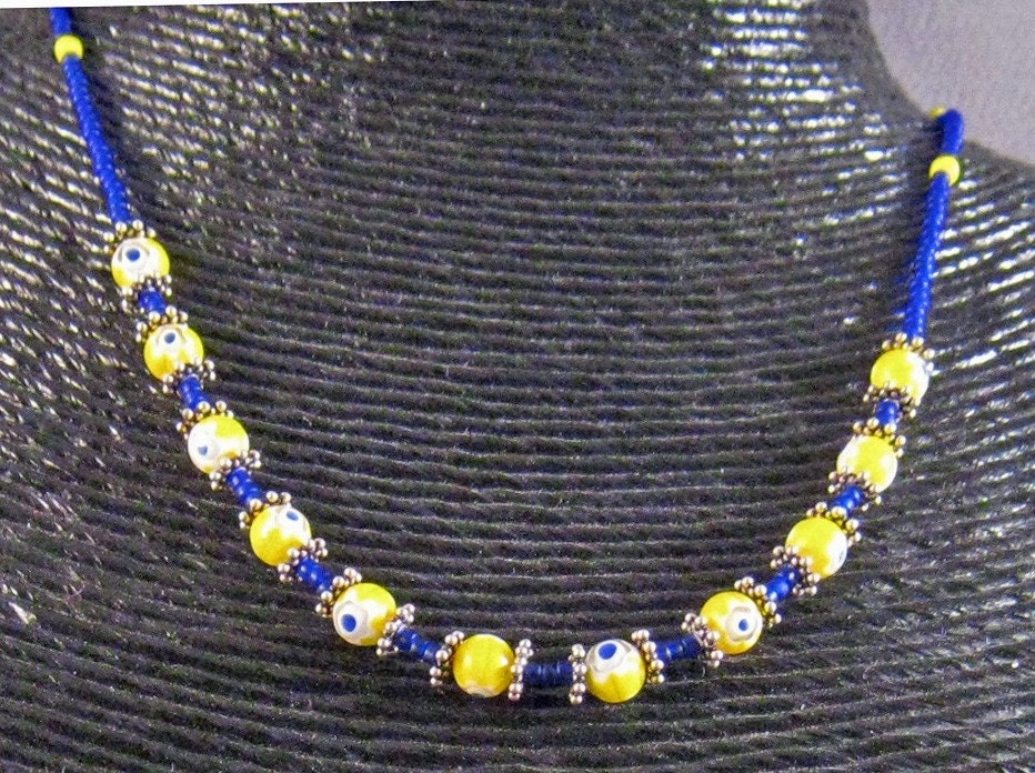Blue and Yellow Millefiori Necklace