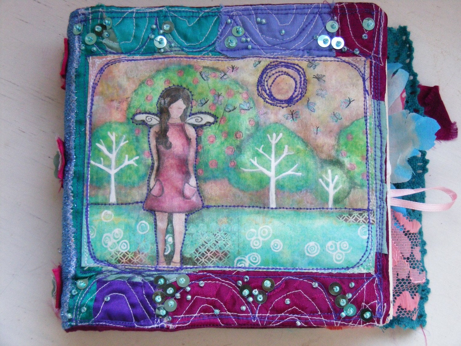 Unique Fabric Journal with mixed media print