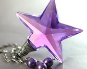 PURPLE STAR Necklace, Swarovski Amethyst Violet Aurora Crystal, Sterling Silver