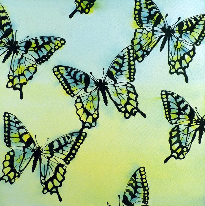 Butterfly Art Original WC Blue Monarch