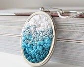 Aqua. Turquoise. Gradient Necklace. Silk Ribbon Embroidery.