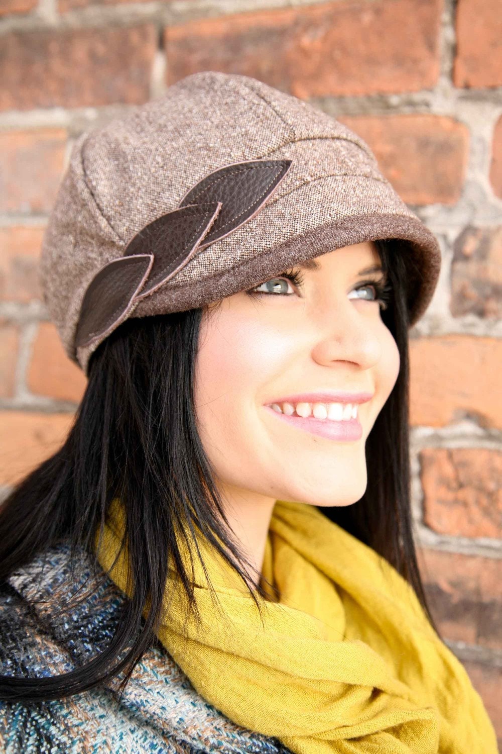 Petals Hat with bound brim- brown- size SMALL