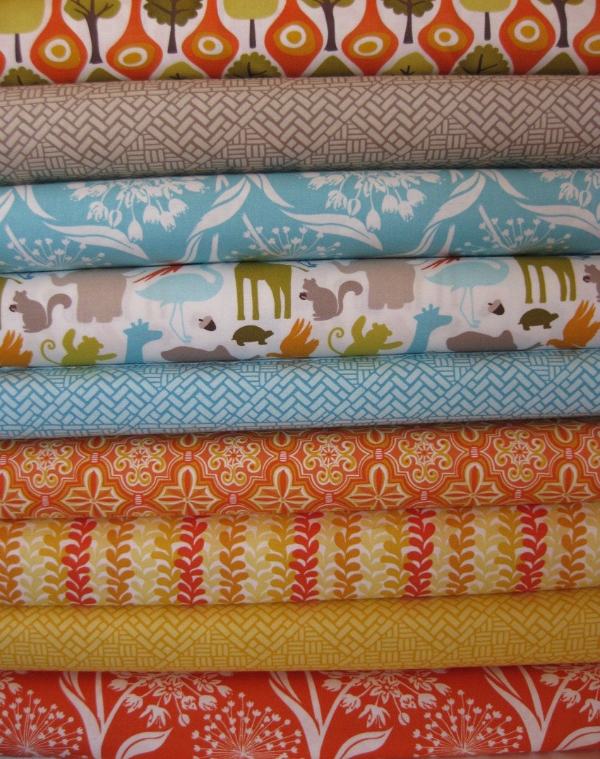 Kate Spain Fabric, Central Park, For Him, in FAT QUARTERS, 9 Total