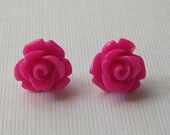 Hot Pink Full Bloom Flower Stud Earrings