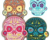 Halloween and sugar skulls for scrabble pendants,  digital collage sheet 071