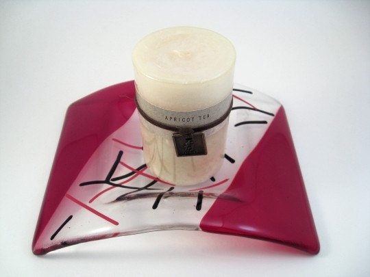 Fused Glass Candle Holder - Red Confetti