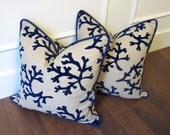 Navy Velvelt Coral - decorative pillow cover 18x18inch