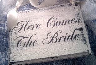 Wedding Sign REVERSIBLE Here Comes the Bride and Thank You Sign SHABBY CHIC Beach Wedding