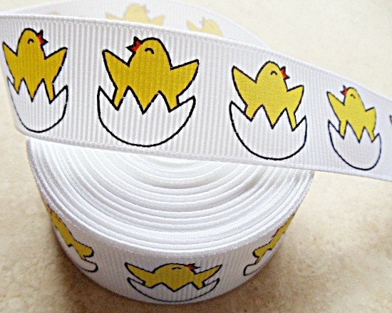 Adorable yellow baby chicks hatching from an egg 7/8" grosgrain ribbon Easter