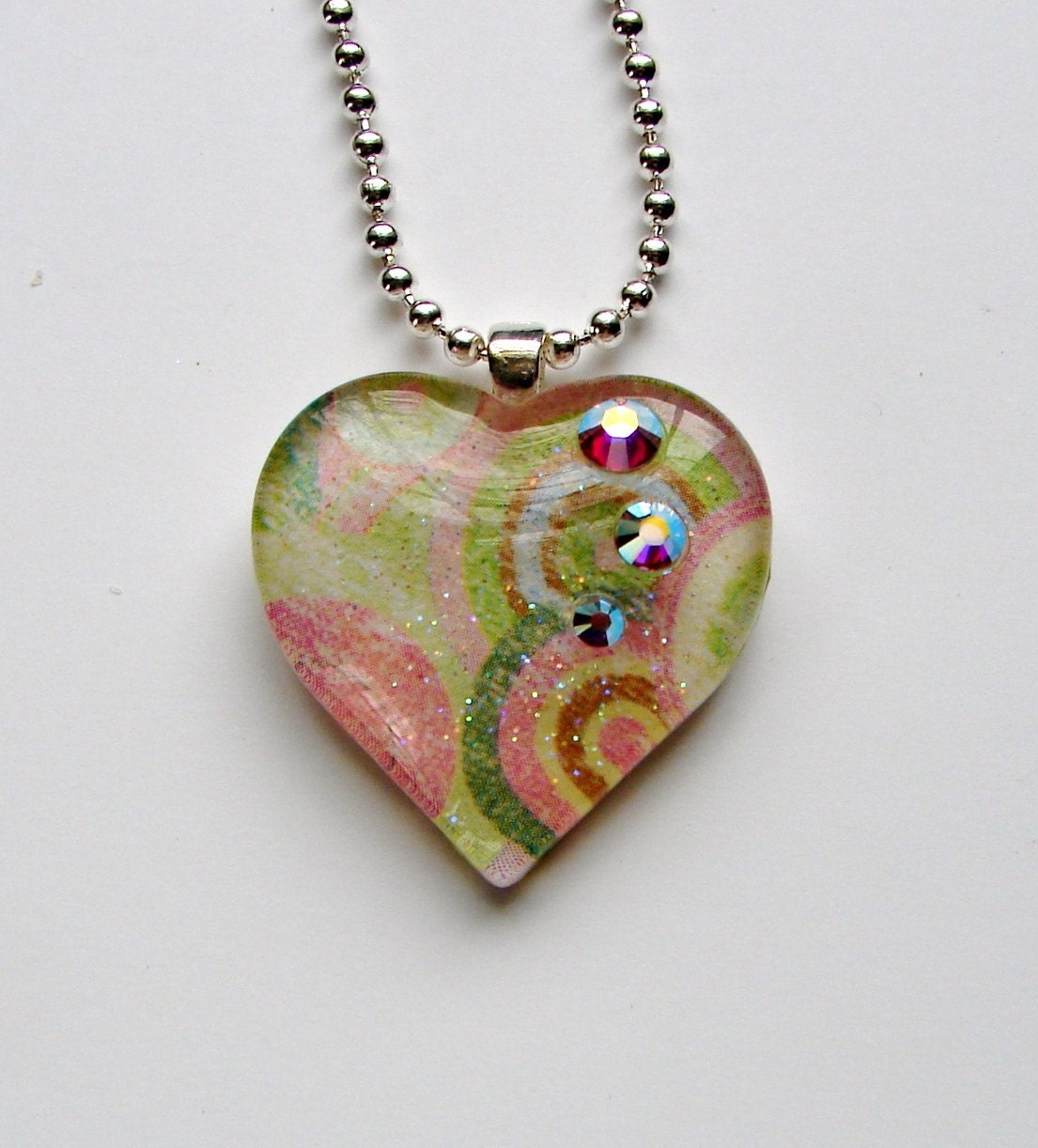 Heart Glass Pendant w/crystals