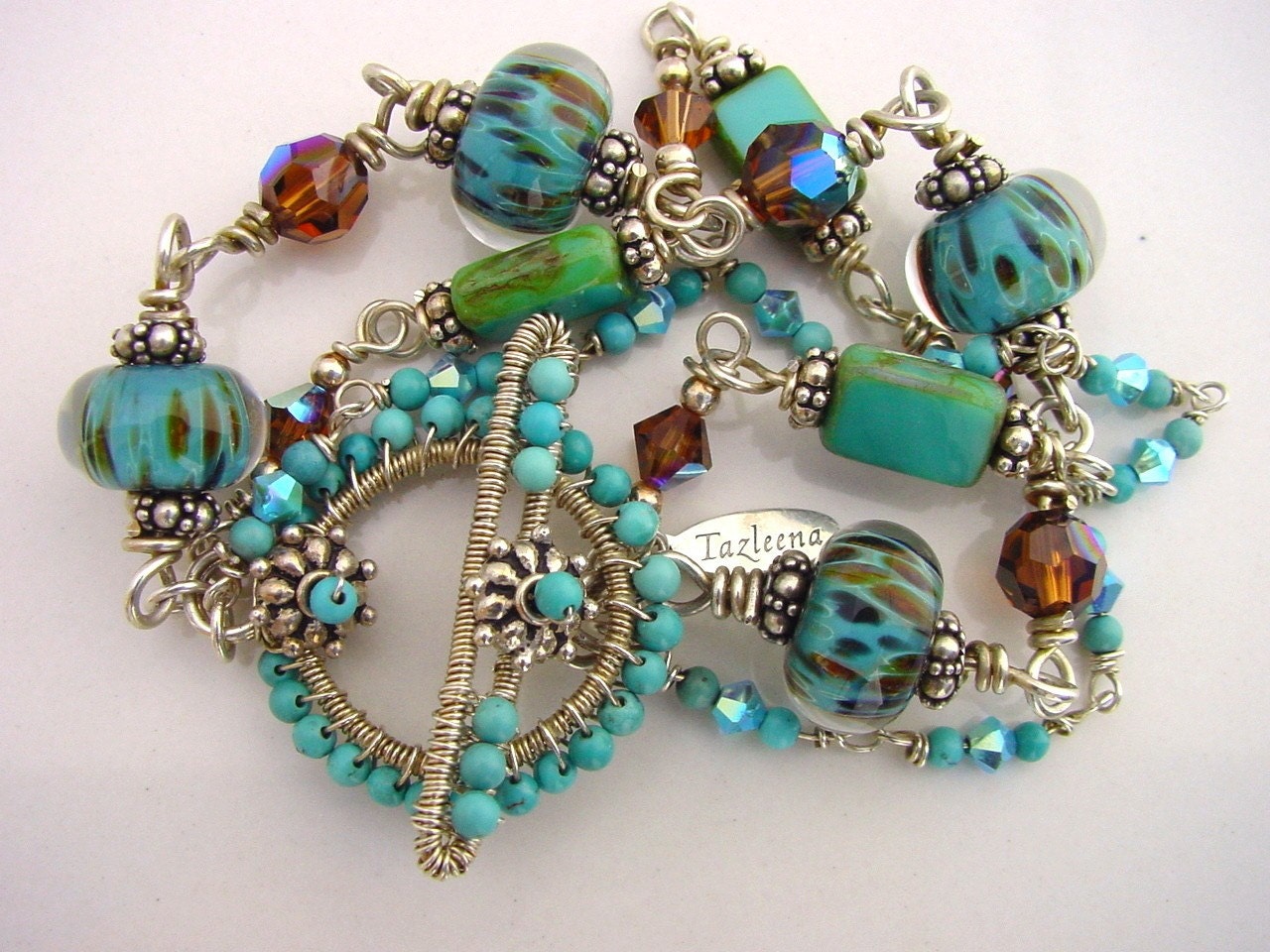 Sterling Silver 3 Strand Turquoise Lampwork Bracelet