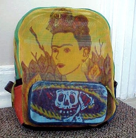 FRIDA backpack in yellow with Blue Catrina Pocket