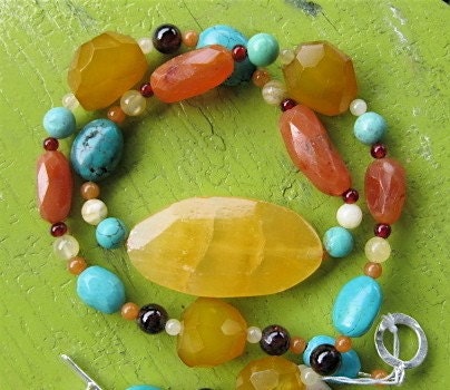 Calcite, Carnelian, Garnet and Turquoise Necklace