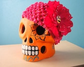 Pretty Magenta-ish Pink Valentine Dia De Los Muertos Hair Flower on Pink Headband