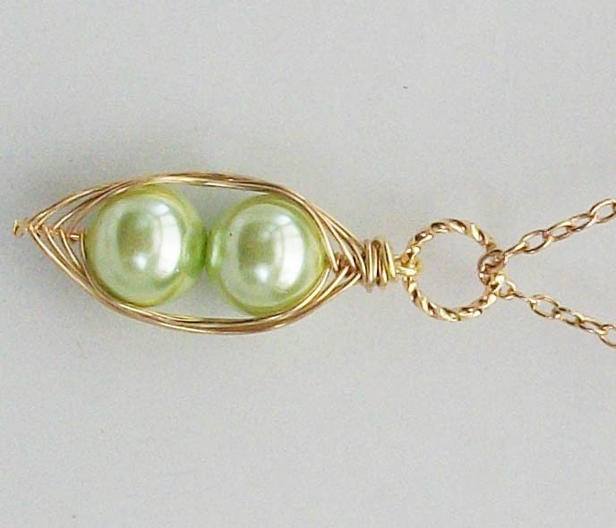 Two Peas In A Pod Gold Pendant Necklace For Two Special People Mint Green Pearls