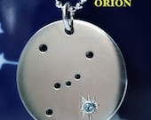 Constellation Necklace - Customize with Any Constellation, Zodiac, Star Cluster - Photo Features Orion with  Blue Topaz in star Rigel