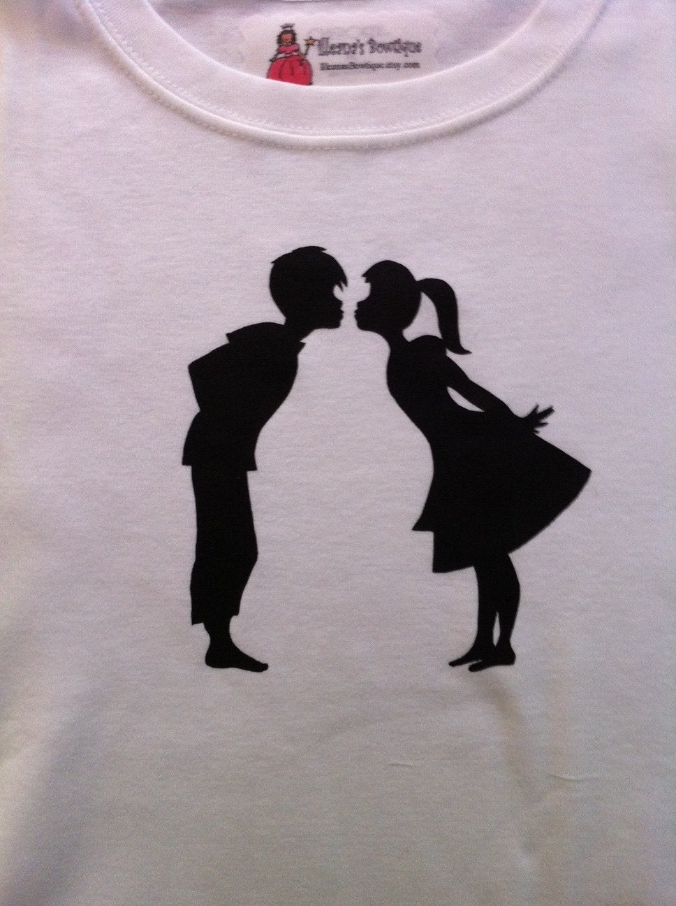 First Kiss - Boy meets girl - Silhouette - Love Tee- Ladies and Girls 4/5, 6/6x, 7/8,