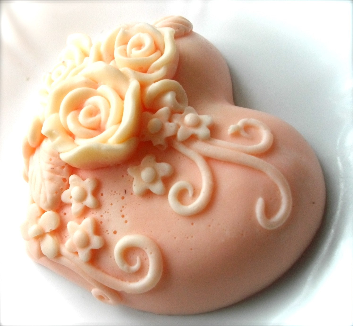 Peaches and Cream Heart with Roses Soap