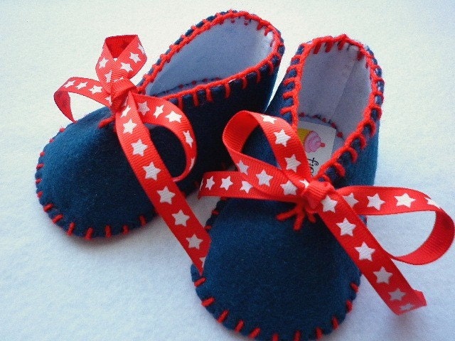 STARS, Navy blue and red, baby, booties, slippers, crib shoes, toddler, boy, girl, nautical