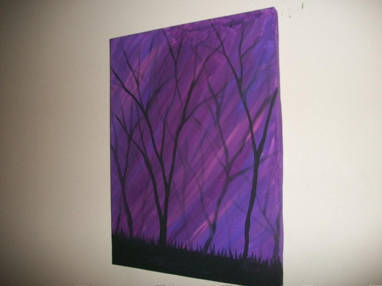 Purple Forest Large Stylized Original Painting 16 x 12 Acrylics on Canvas