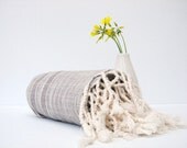 Traditional Handwoven Cotton Turkish Bath Towel - Peshtemal / Grey and Cream