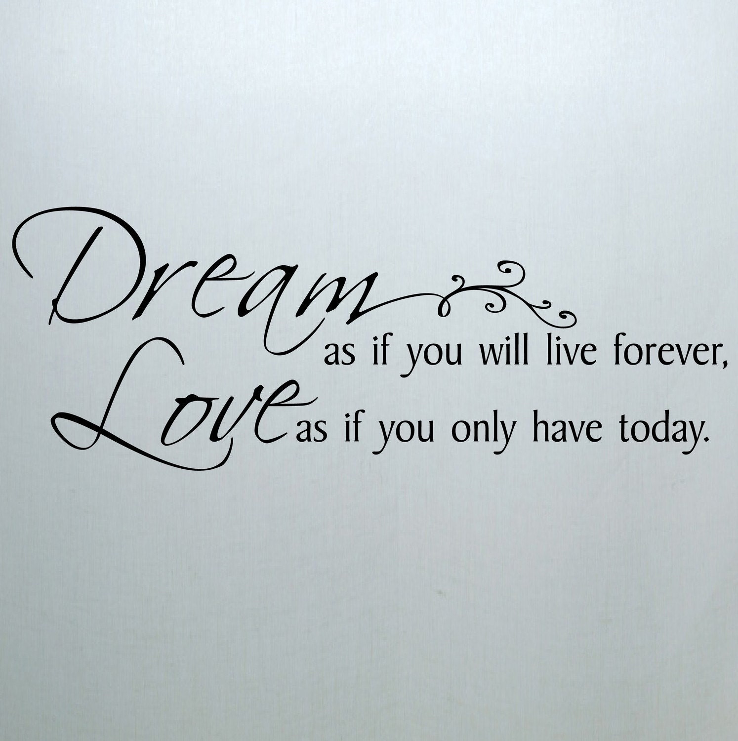 Dream as if you will live forever, Love as if you only have today  12x40 vinyl lettering wall decal sticker