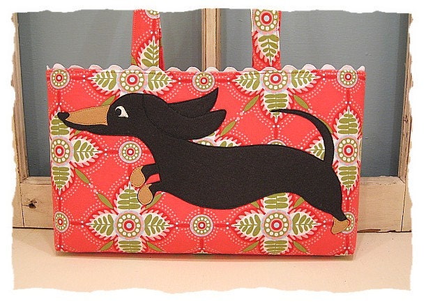 Wheener Dog Dachshund Tote with Black and Tan Puppy