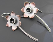 daffodil earrings - sterling silver, copper FREE SHIPPING