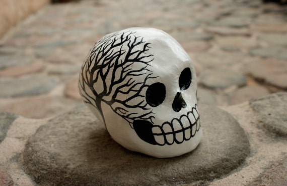 Dark Tree Sugar Skull Mini Day of the Dead Paper Mache Calavera