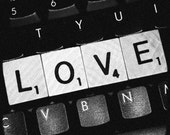 Black & White Scrabble Love on Computer Keyboard - 8x8 fine art print