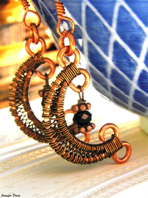Free Shipping Copper Moon Shaped Wire Wrapped Earrings