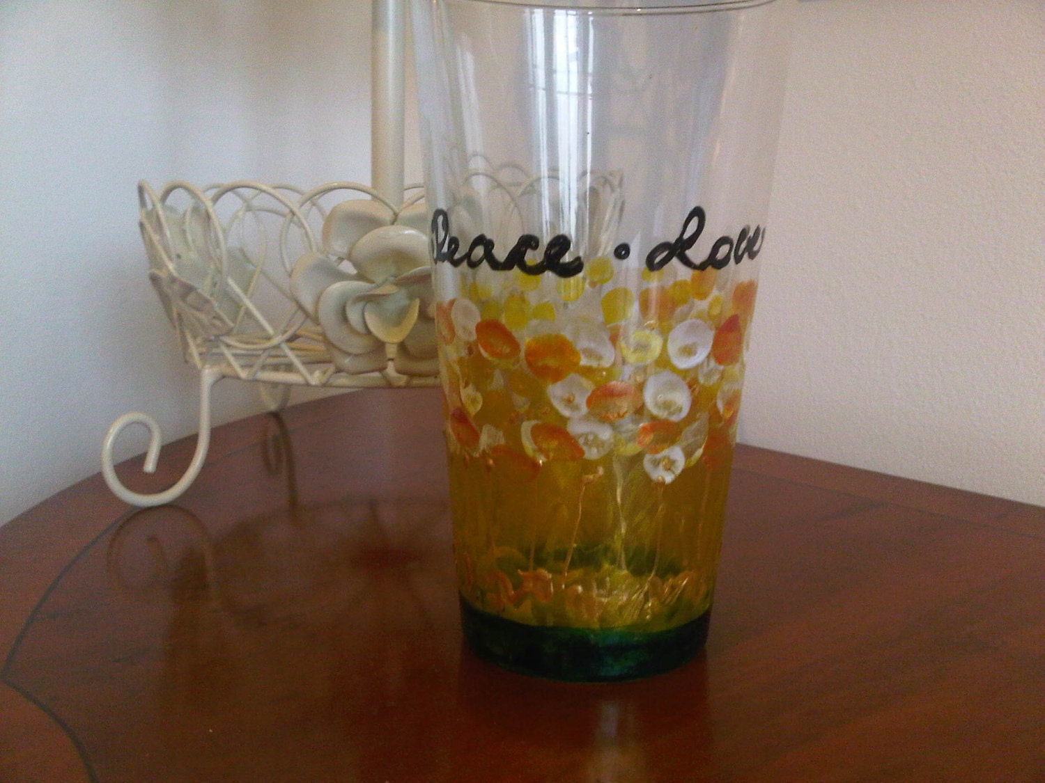 Yellow Flowers of The Field. Hand painted Drinking Glass.
