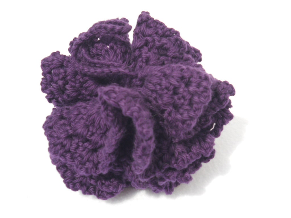 Soft Cotton Crocheted Purple Poof Ball and Washcloth