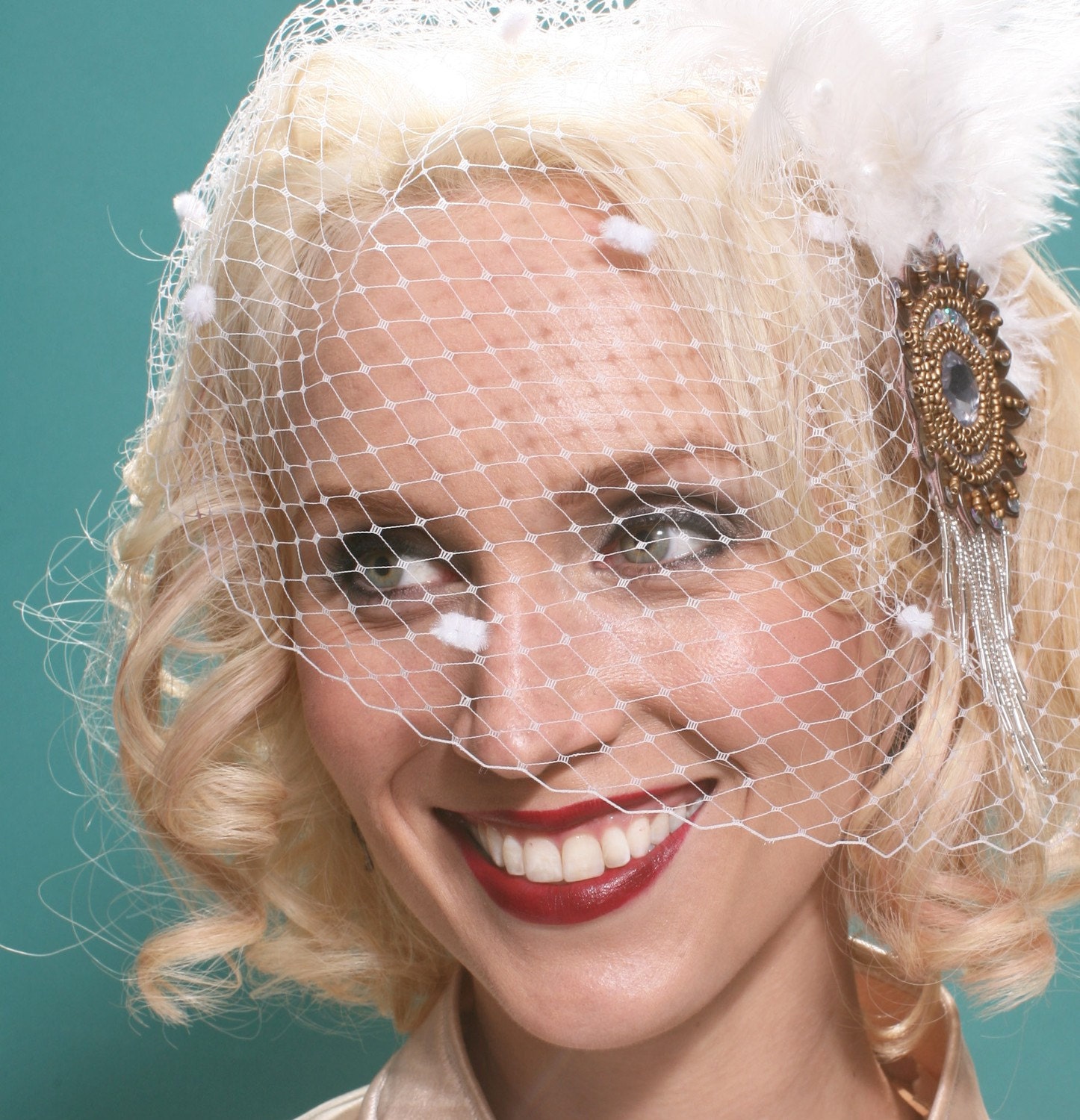 Let It Snow Birdcage Veil w/ Chenille Dots - Winter Bride Blusher- By Moonshine Baby
