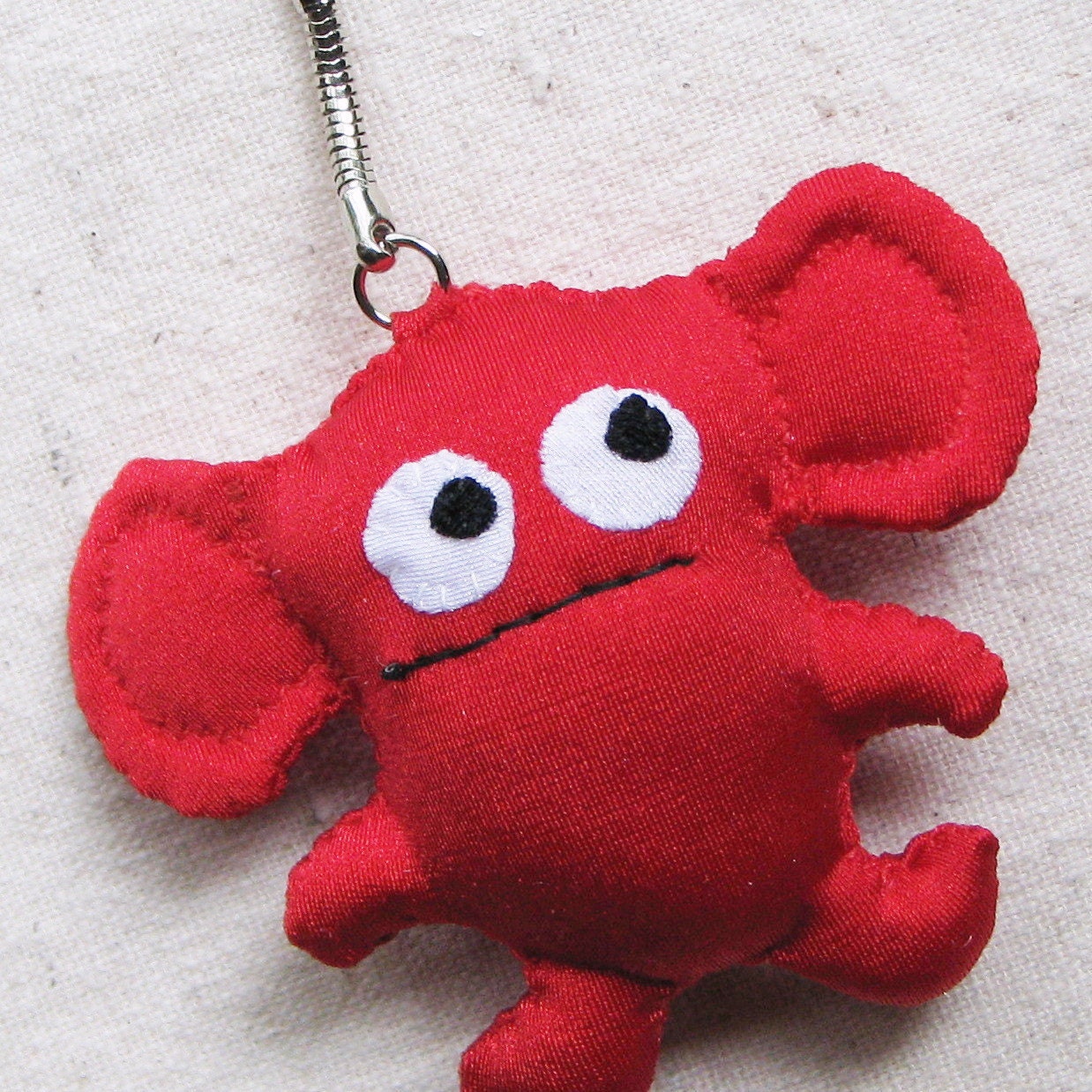 Beastie creature keychain, small plushie monster with googly eyes, fire engine red