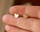 Tiny Brass Heart Studs with Sterling Silver Posts- Ready to ship