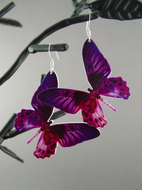 Butterfly Earrings-Purple and Fuchsia L003-NEW ITEM 10% off-will be 18