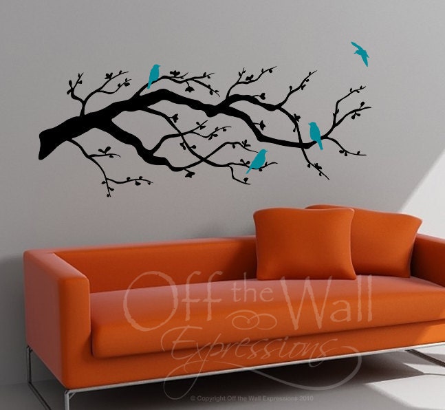 Contemporary Cherry Blossom Branch with Birds vinyl decal