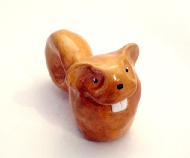 Squirrel Miniature, Clay, Ceramic, Sculpture, Cute, Woodland, OOAK