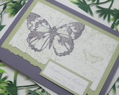 Purple Celery Green Botanical Butterfly Pocketfold Wedding Invitation Pocket Fold