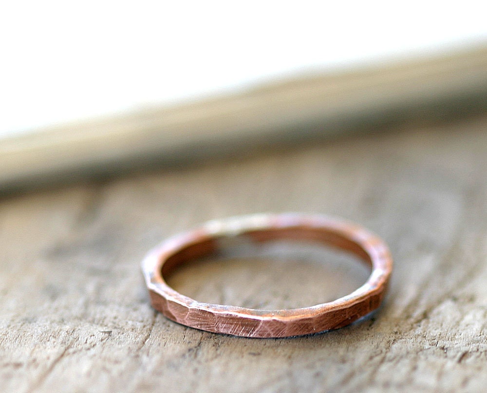 Simple hammered copper ring organic shaped stackable ring
