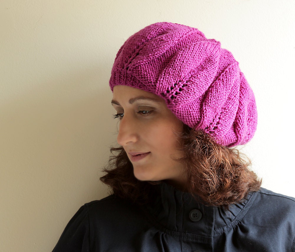 Knit 
cap with a slouchy silhouette in orchid color / Handmade Hat Beret 
Beanie Slouch Tam / Ready to ship