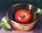Apple and Copper Bowl 5 x 7 Oil Painting