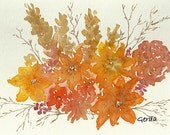 Fall Leaves Flowers Twigs 5x7 watercolor print