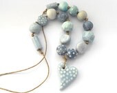 Ceramic Beaded Necklace in Soft Gray Blues