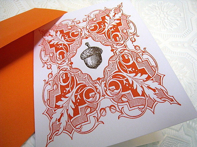 Letterpress Thanksgiving or Autumn Acorn Greeting Card