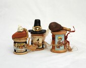 Miniature Pilgrim Hat Paperclay Sculpture on Altered Vintage Wooden Spool Thanksgiving Fall