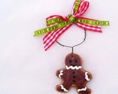 Kitschy Gingerbread Man Christmas Ornament Royal Iced Sugar Cookie Paper Clay Retro Red White