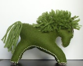 Waldorf Horse, Wool Felt Toy, Hand Stitched Stuffed Animal, Moss Green and Brown